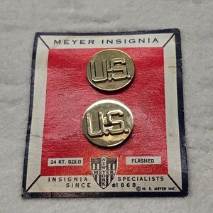 US Army Collar Insignia Pair 24K Gold Flashed Meyer Insignia Vintage